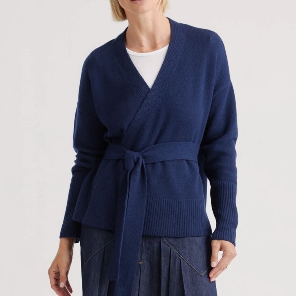 Quince Mongolian Cashmere Wrap Sweater Navy Size XL